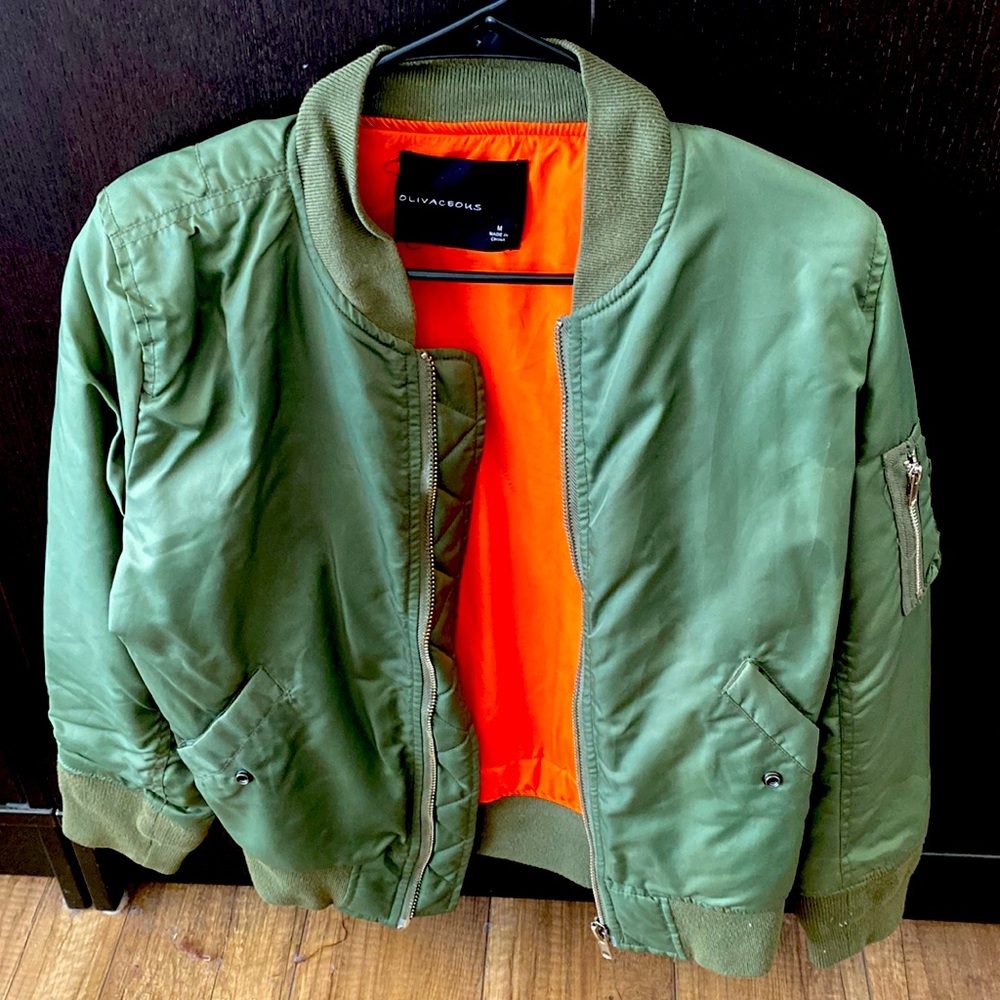 Olivaceous green jacket with orange Lining